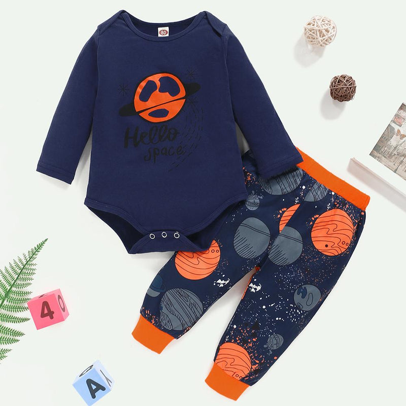 Baby Boys Hellow Space Long-sleeve Romper & Pants Baby Wholesale Clothes - PrettyKid