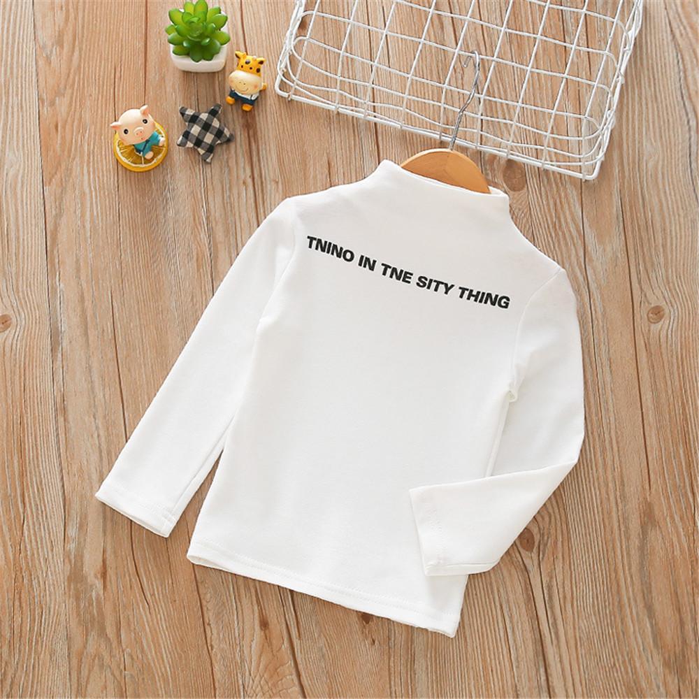 Girls High Collar Letter Print Solid Tops - PrettyKid