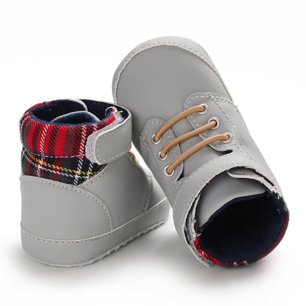 Baby Boys High Top Plaid Magic Tape Sneakers Wholesale Toddler Shoes - PrettyKid