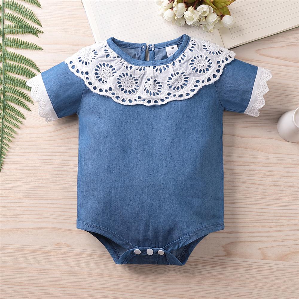 Baby Girls Hollow Out Collar Short Sleeve Romper Baby Boutique Wholesale - PrettyKid