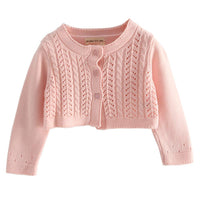 Girls Hollow Out Long Sleeve Solid Cardigan Sweaters - PrettyKid