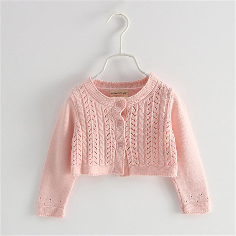 Girls Hollow Out Long Sleeve Solid Cardigan Sweaters - PrettyKid