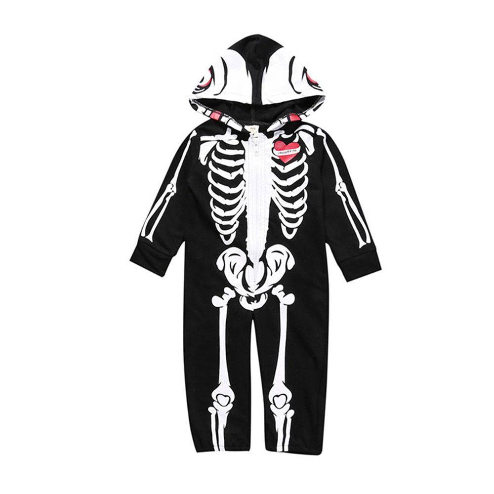 Baby Holloween Skull Print Long Sleeve Bodysuit - PrettyKid