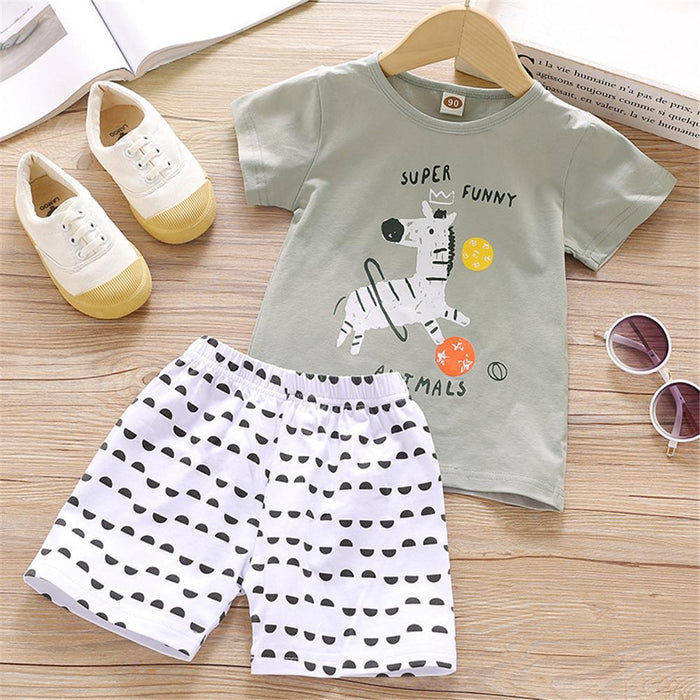 Toddler Boys Homewear Short Sleeve Zebra Letter Printed Top & Shorts wholesale kids clothing usa - PrettyKid