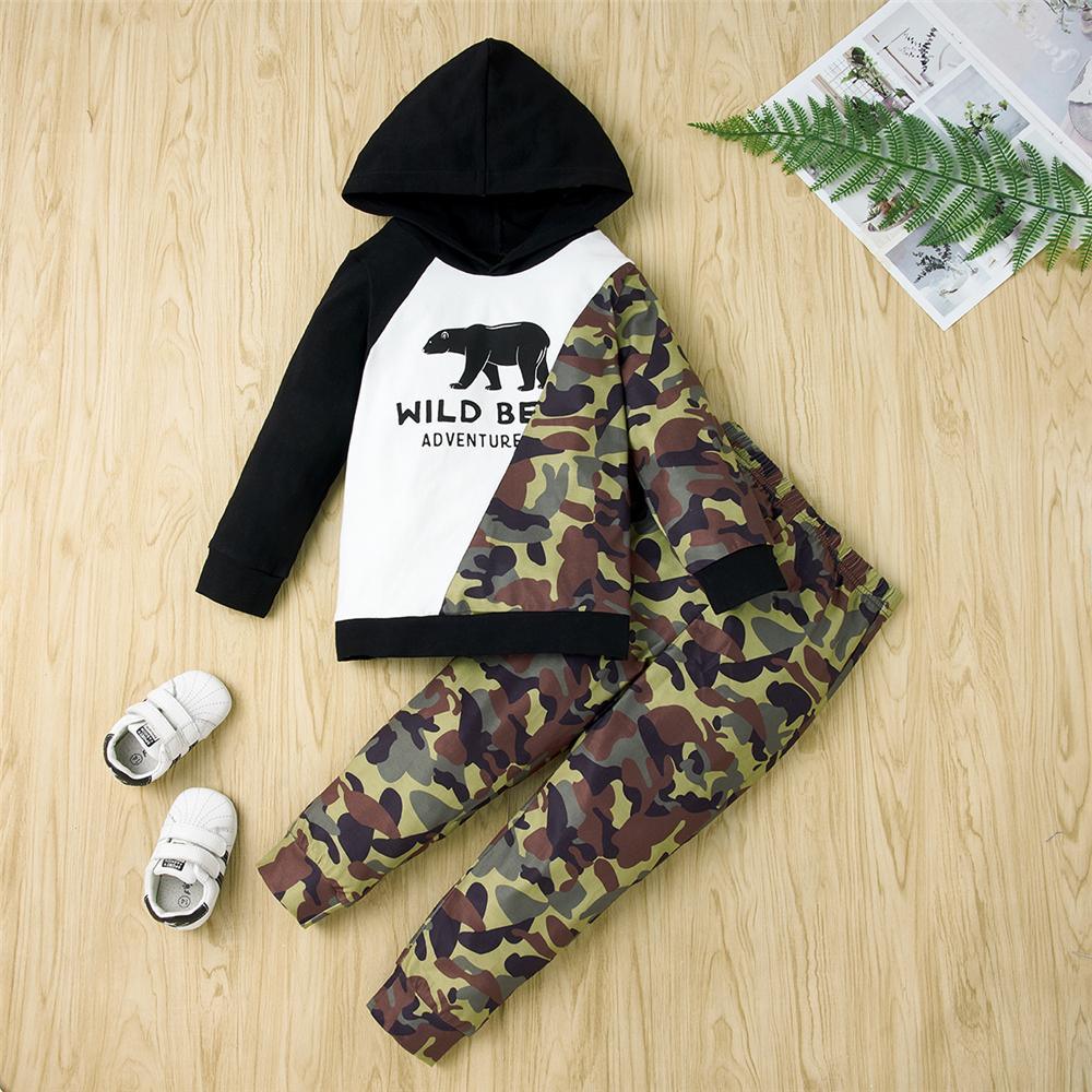 Boys Hooded Bear Long Sleeve Camo Tracksuit Wholesale Childrens Clothing - PrettyKid