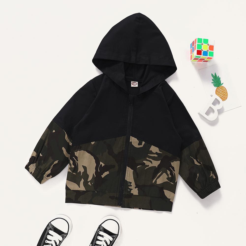 Unisex Hooded Camo Long Sleeve Zipper Tops Kids Boutique Clothing Cheap - PrettyKid
