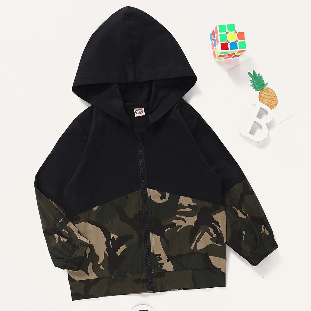 Unisex Hooded Camo Long Sleeve Zipper Tops Kids Boutique Clothing Cheap - PrettyKid