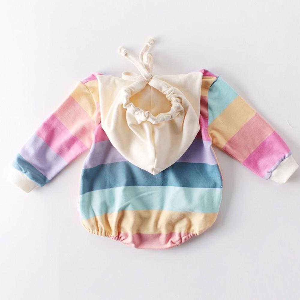 Baby Hooded Colorful Stripe Long Sleeve Jumpsuit - PrettyKid