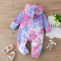 Baby Girls Hooded Cute Long Sleeve Tie-dye Romper Baby Clothing In Bulk - PrettyKid