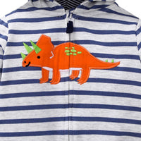 Boys Hooded Dino Long Sleeve Zipper Stripe Jacket - PrettyKid