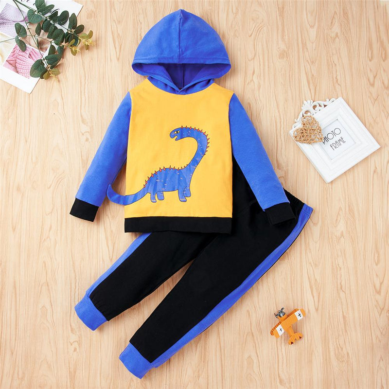Boys Hooded Dinosaur Pattern Long Sleeve Jumper & Pants Kid Apparel Wholesale - PrettyKid