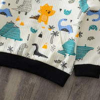 Baby Hooded Dinosaur Printed Long Sleeve Tops & Pants - PrettyKid