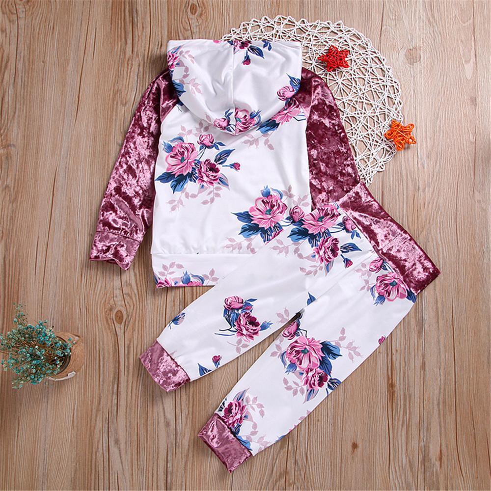 Girls Hooded Floral Printed Long Sleeve Jumper & Pants - PrettyKid