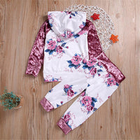 Girls Hooded Floral Printed Long Sleeve Jumper & Pants - PrettyKid