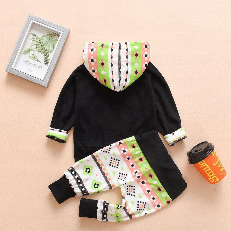 Boys Hooded Geometric Printed Long Sleeve Tops & Pants - PrettyKid