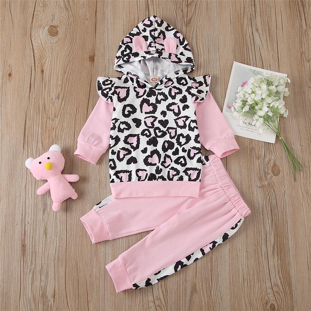 Girls Hooded Leopard Long Sleeve Top & Pants Toddler Girls Wholesale - PrettyKid