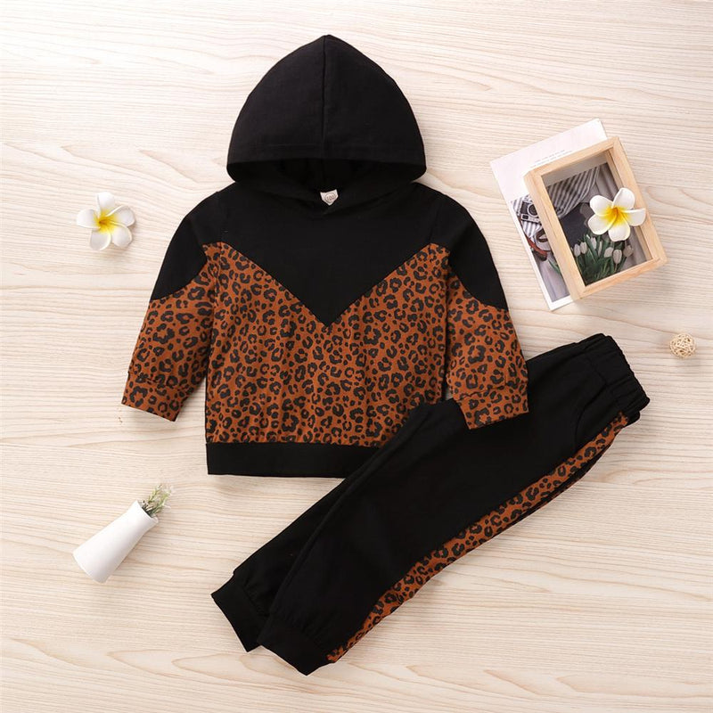 Girls Hooded Leopard Long Sleeve Top & Pants Bulk Baby Girl Clothes - PrettyKid