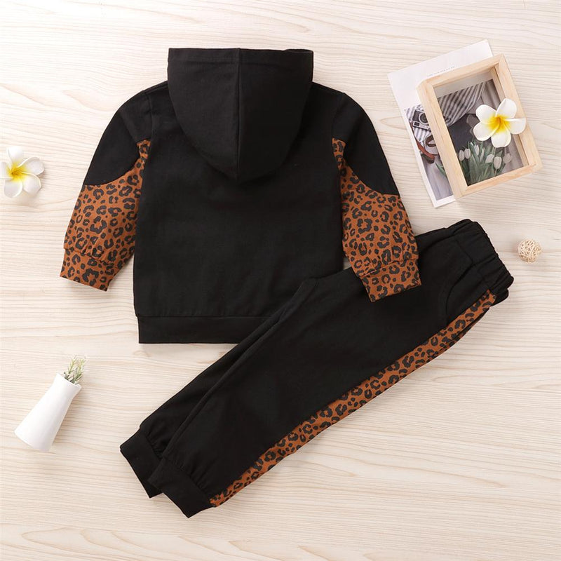 Girls Hooded Leopard Long Sleeve Top & Pants Bulk Baby Girl Clothes - PrettyKid