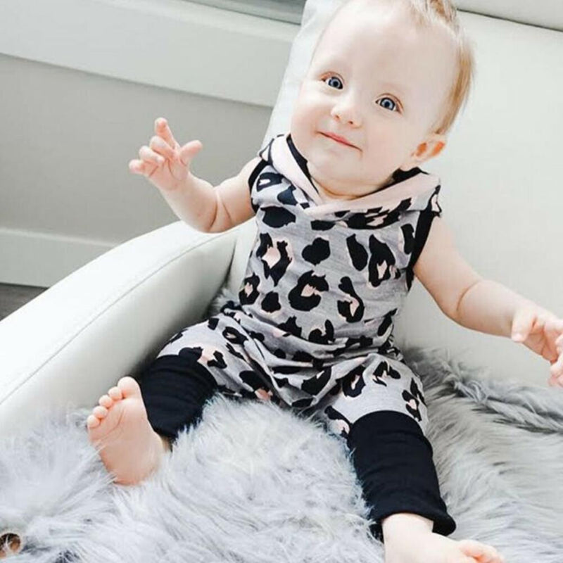Baby Girls Hooded Leopard Sleeveless Romper Cheap Boutique Baby clothing - PrettyKid