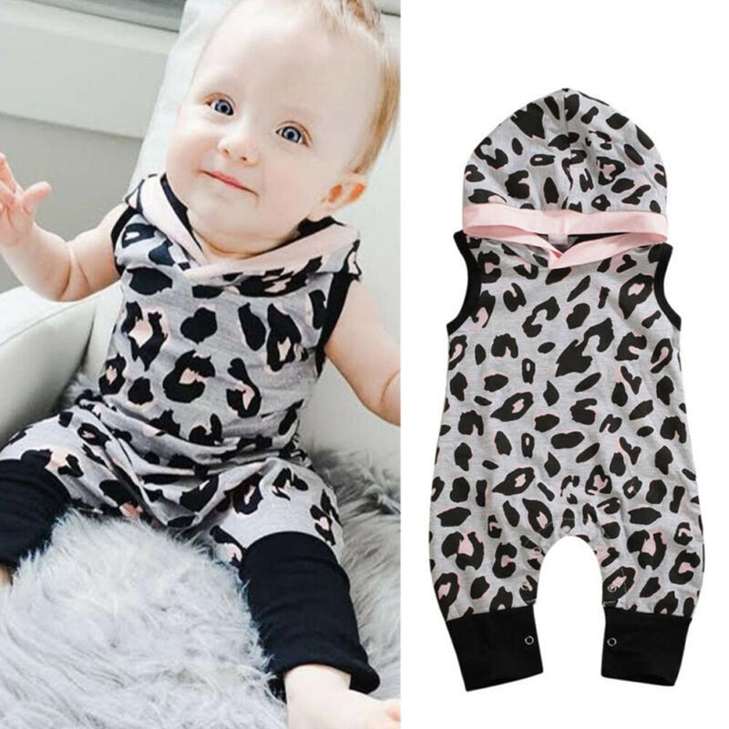 Baby Girls Hooded Leopard Sleeveless Romper Cheap Boutique Baby clothing - PrettyKid