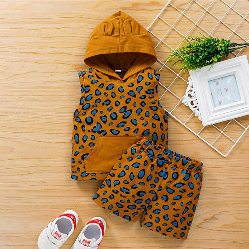 Baby Girls Hooded Leopard Sleeveless Top & Shorts Cheap Boutique Baby clothing - PrettyKid