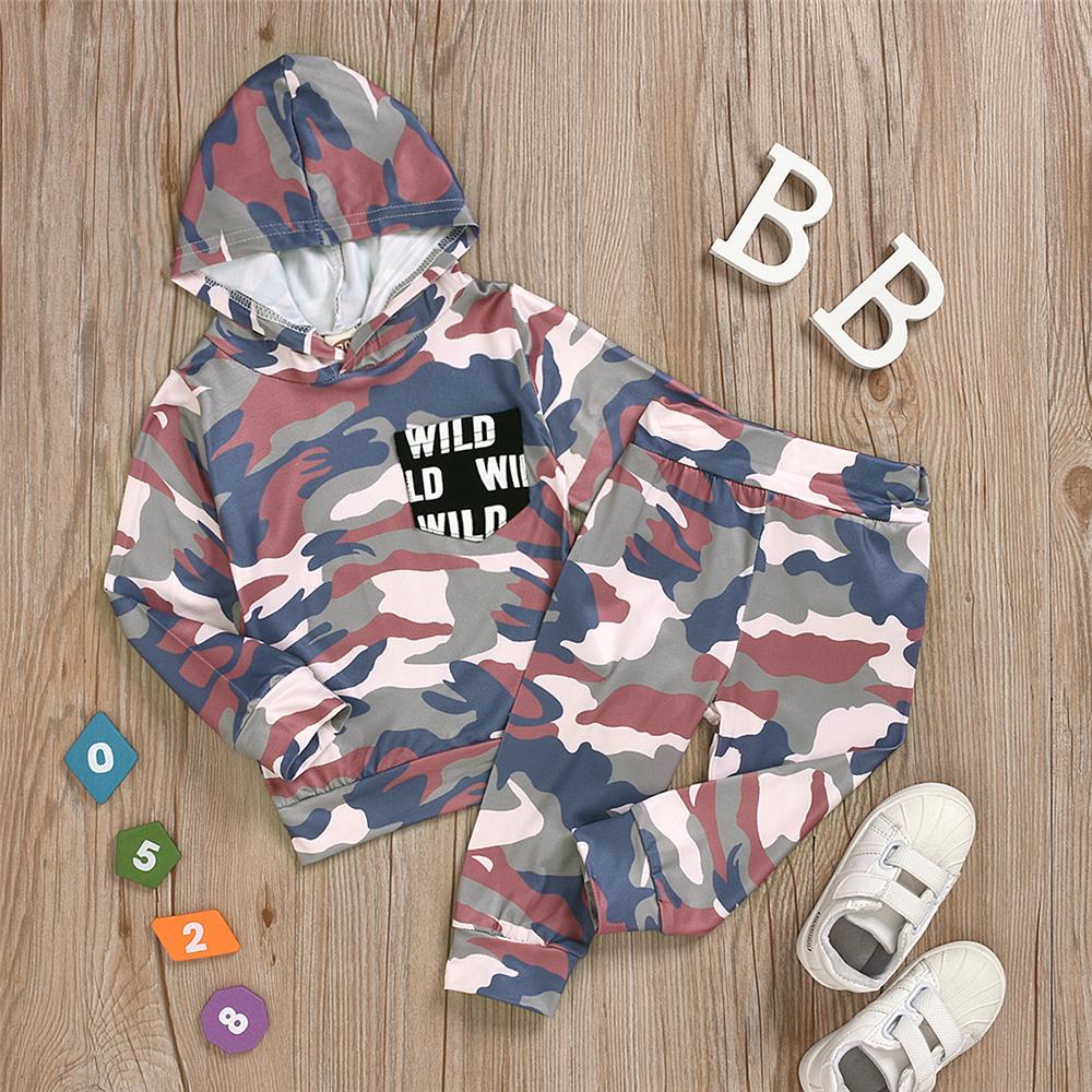 Baby Boys Hooded Letter Camo Hooded Top & PantsBaby Clothes Wholesale Bulk - PrettyKid