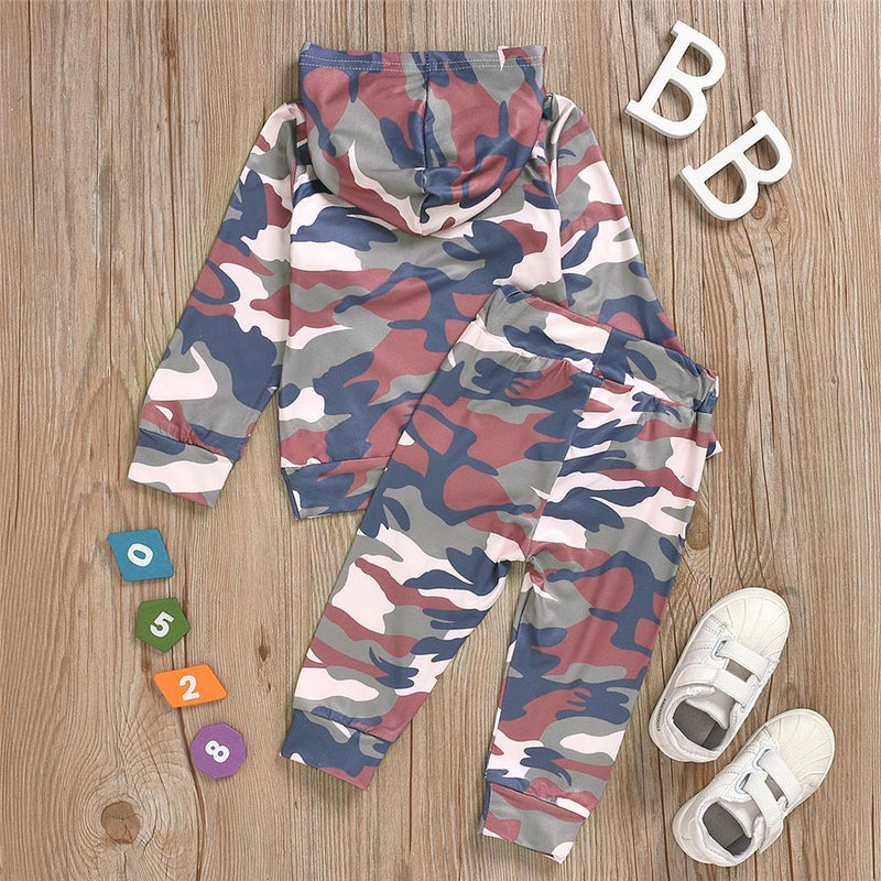 Baby Boys Hooded Letter Camo Hooded Top & PantsBaby Clothes Wholesale Bulk - PrettyKid