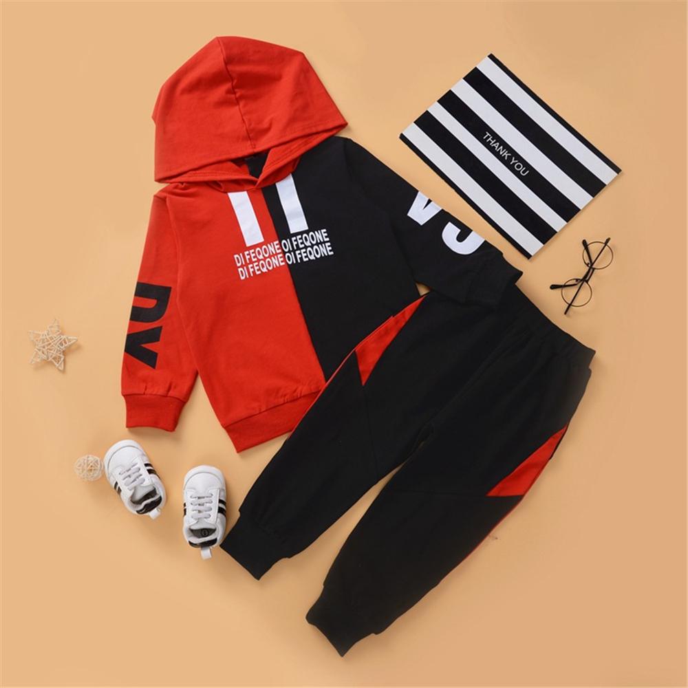 Toddler Boy Hooded Letter Color Block Tracksuit Kids Wholesale Clothing - PrettyKid