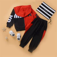 Toddler Boy Hooded Letter Color Block Tracksuit Kids Wholesale Clothing - PrettyKid