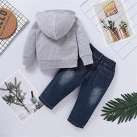 Boys Hooded Letter Printed Long Sleeve Jumper & Denim Pants - PrettyKid