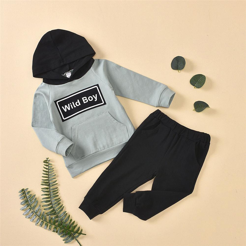 Boys Hooded Letter Printed Long Sleeve Jumper & Pants - PrettyKid