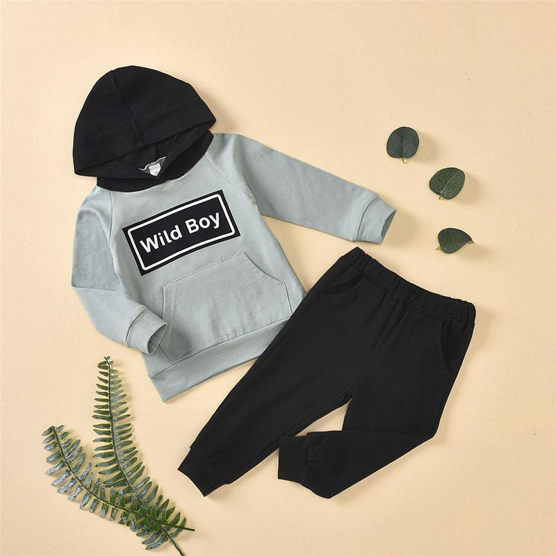 Boys Hooded Letter Printed Long Sleeve Jumper & Pants - PrettyKid