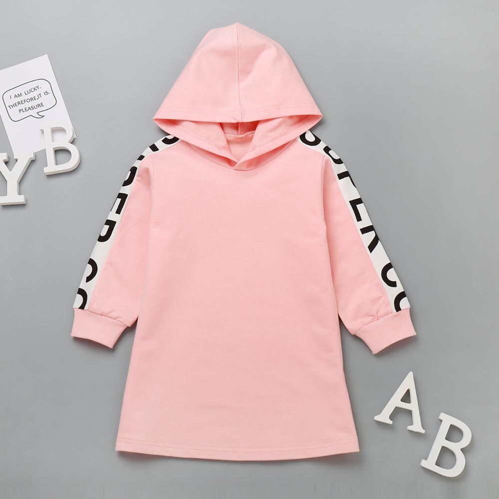 Girls Hooded Letter Printed Long T-shirts Wholesale - PrettyKid