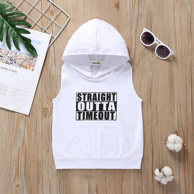 Baby Boys Hooded Letter Printed Sleeveless Tee Wholesale Baby clothing - PrettyKid