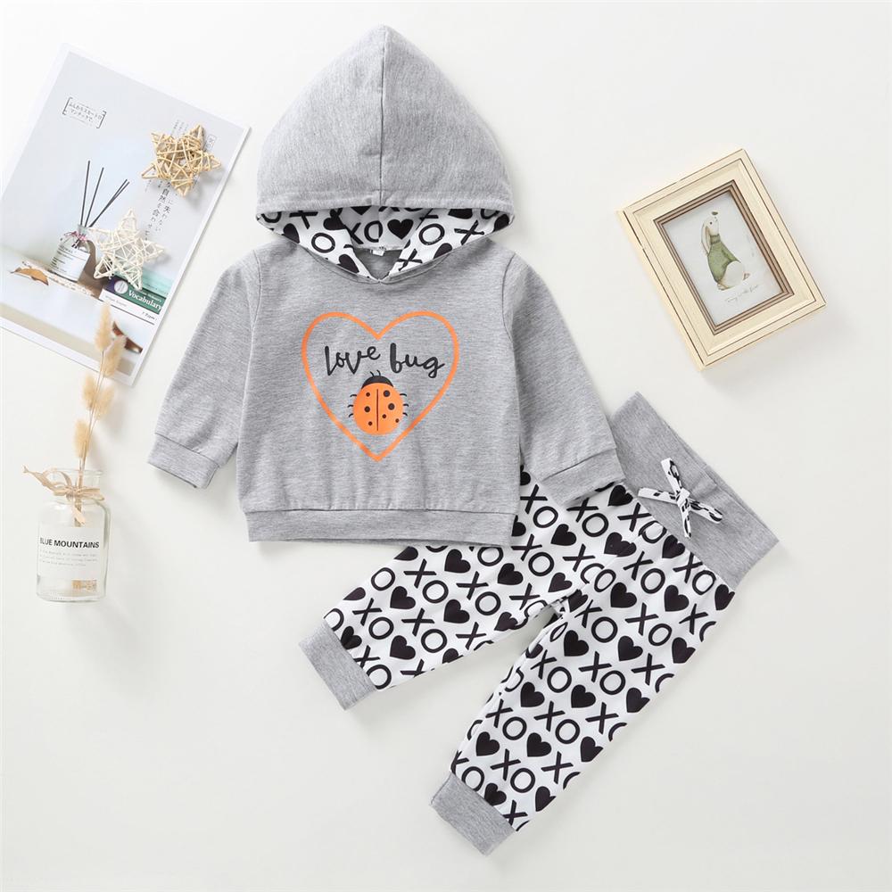 Baby Boys Hooded Letter Printed Top & Pants Cheap Bulk Baby Clothes - PrettyKid