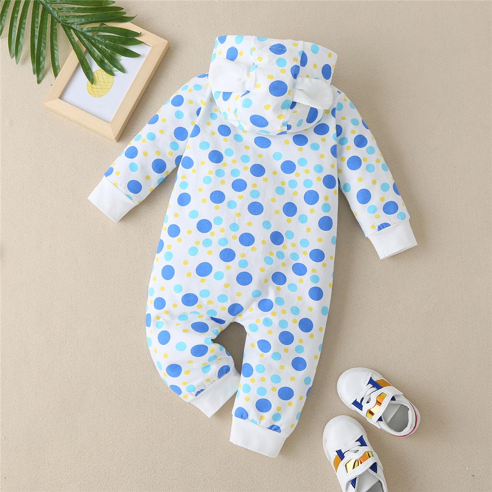 Baby Boys Hooded Long-Sleeve Polka Dot Romper Buy Baby Clothes Wholesale - PrettyKid