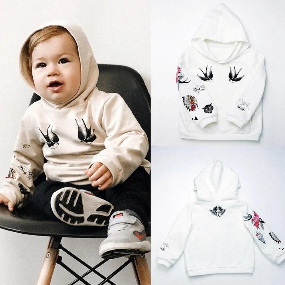 Boys Hooded Long Sleeve Animal Print Tops - PrettyKid