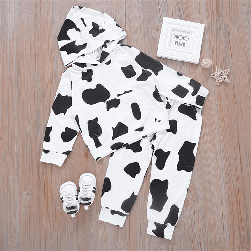 Unisex Hooded Long Sleeve Black-white T-shirt & Pants Pajamas Suit Children Clothes Wholesale - PrettyKid