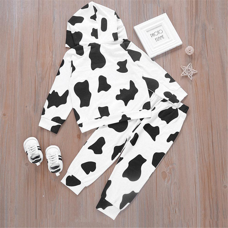 Unisex Hooded Long Sleeve Black-white T-shirt & Pants Pajamas Suit Children Clothes Wholesale - PrettyKid