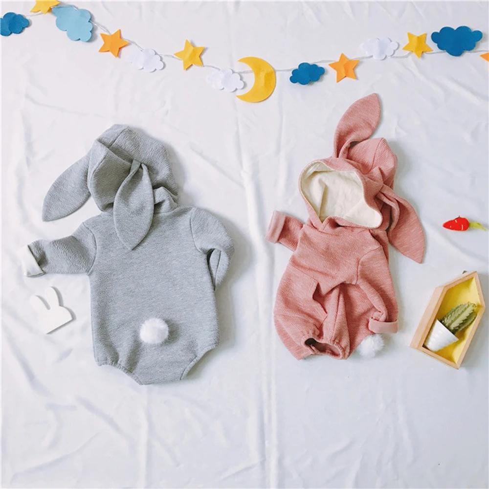 Baby Hooded Long Sleeve Bunny Ear Romper - PrettyKid