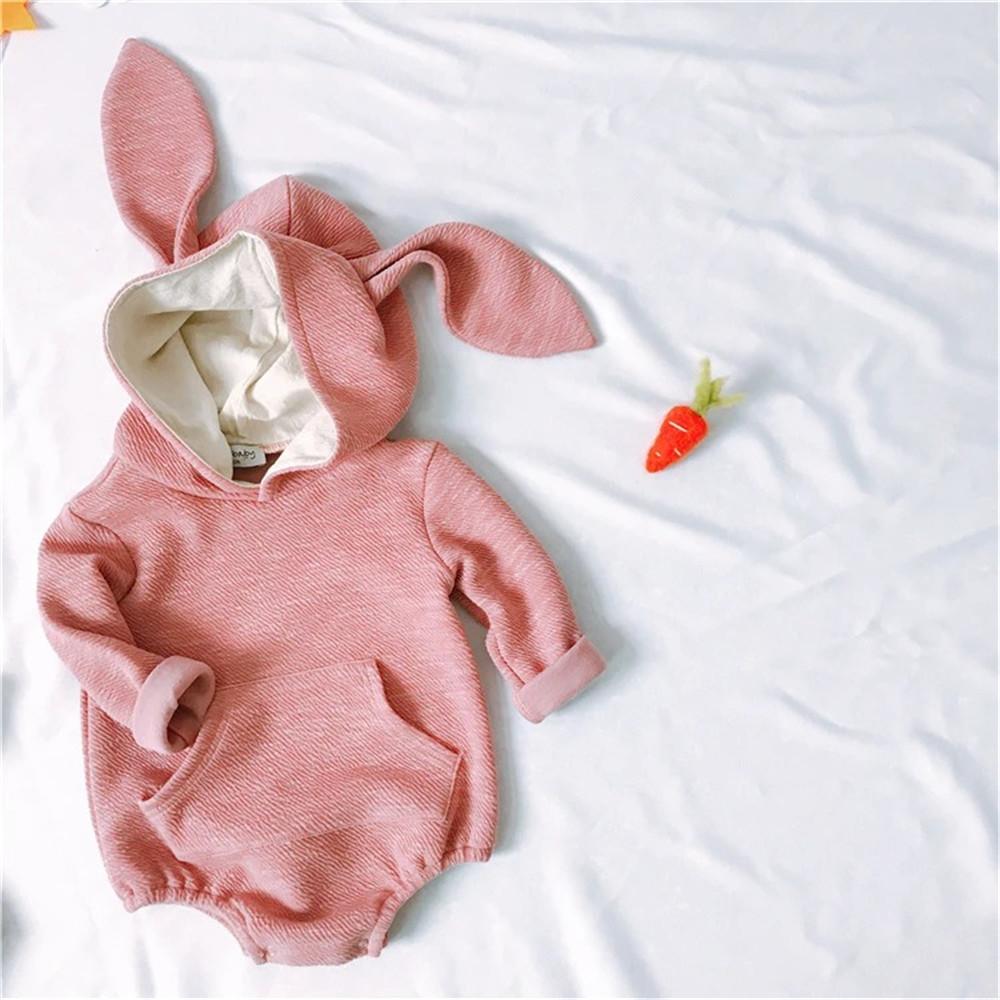 Baby Hooded Long Sleeve Bunny Ear Romper - PrettyKid