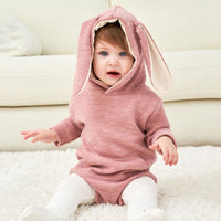 Baby Hooded Long Sleeve Bunny Ear Romper - PrettyKid