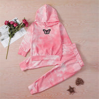 Girls Hooded Long Sleeve Butterfly Tie Dye Top & Pants Bulk Childrens Clothes - PrettyKid