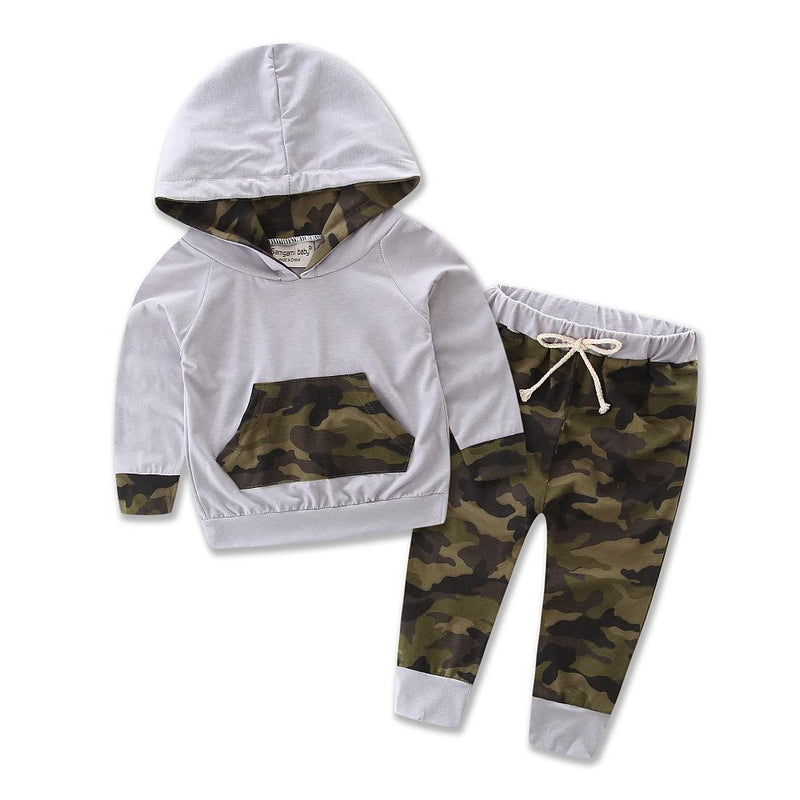 Baby Boys Hooded Long Sleeve Camo Tops & Pants Wholesale Baby Boy Clothes - PrettyKid