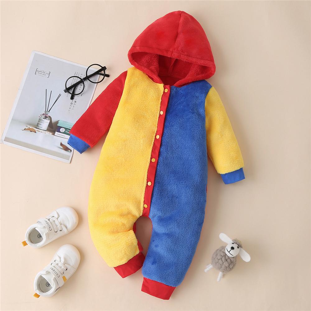 Baby Boys Hooded Long Sleeve Color Block Romper Wholesale Baby Clothes - PrettyKid