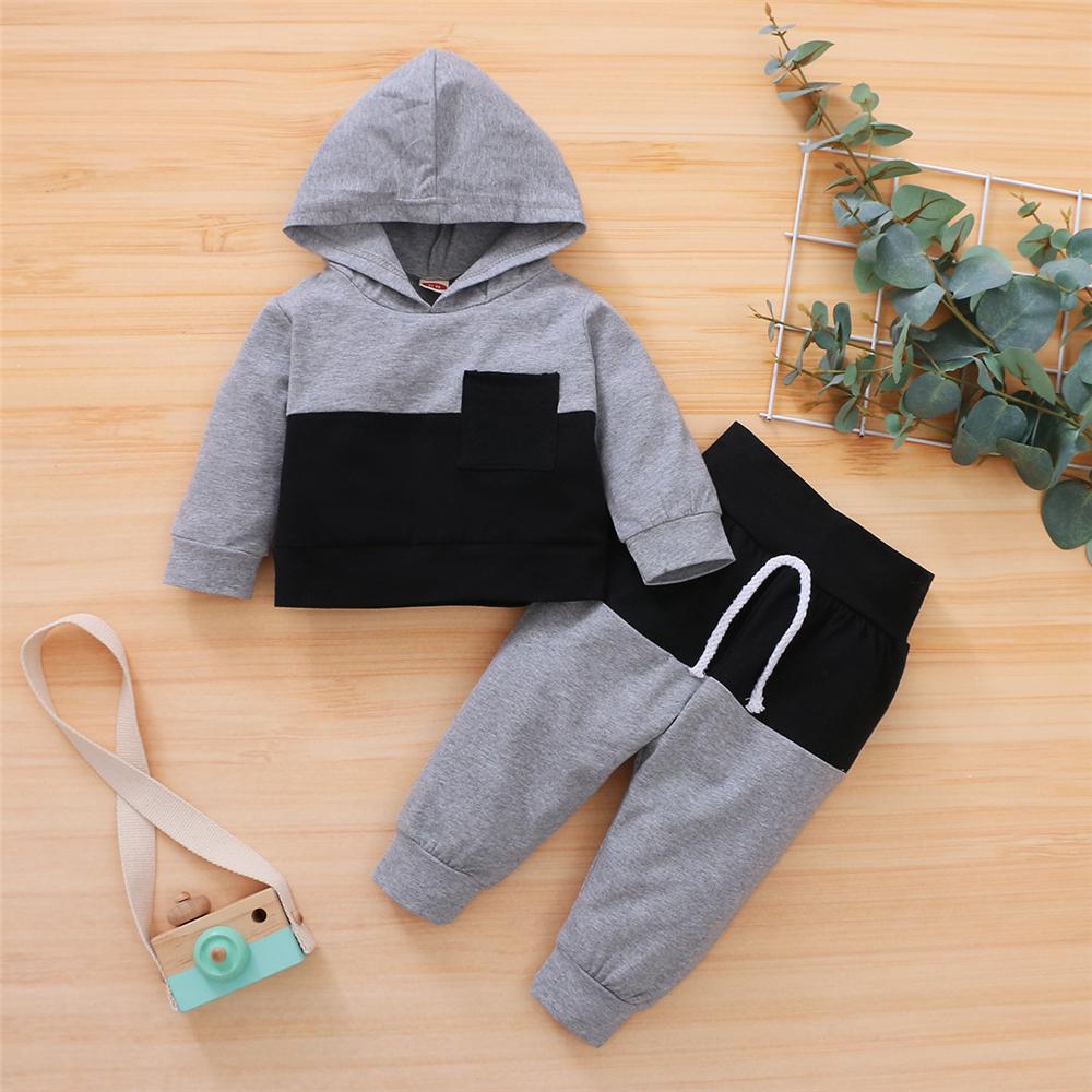 Baby Boys Hooded Long Sleeve Color Block Top & Pants Baby Clothes Wholesale Supplier - PrettyKid