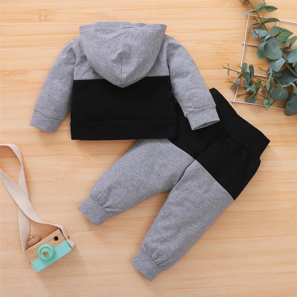Baby Boys Hooded Long Sleeve Color Block Top & Pants Baby Clothes Wholesale Supplier - PrettyKid