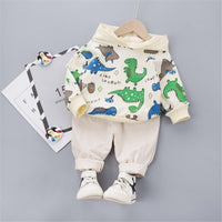 Boys Hooded Long Sleeve Dino Animal Printed Top & Pants - PrettyKid