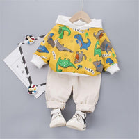 Boys Hooded Long Sleeve Dino Animal Printed Top & Pants - PrettyKid