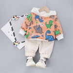 Boys Hooded Long Sleeve Dino Animal Printed Top & Pants - PrettyKid
